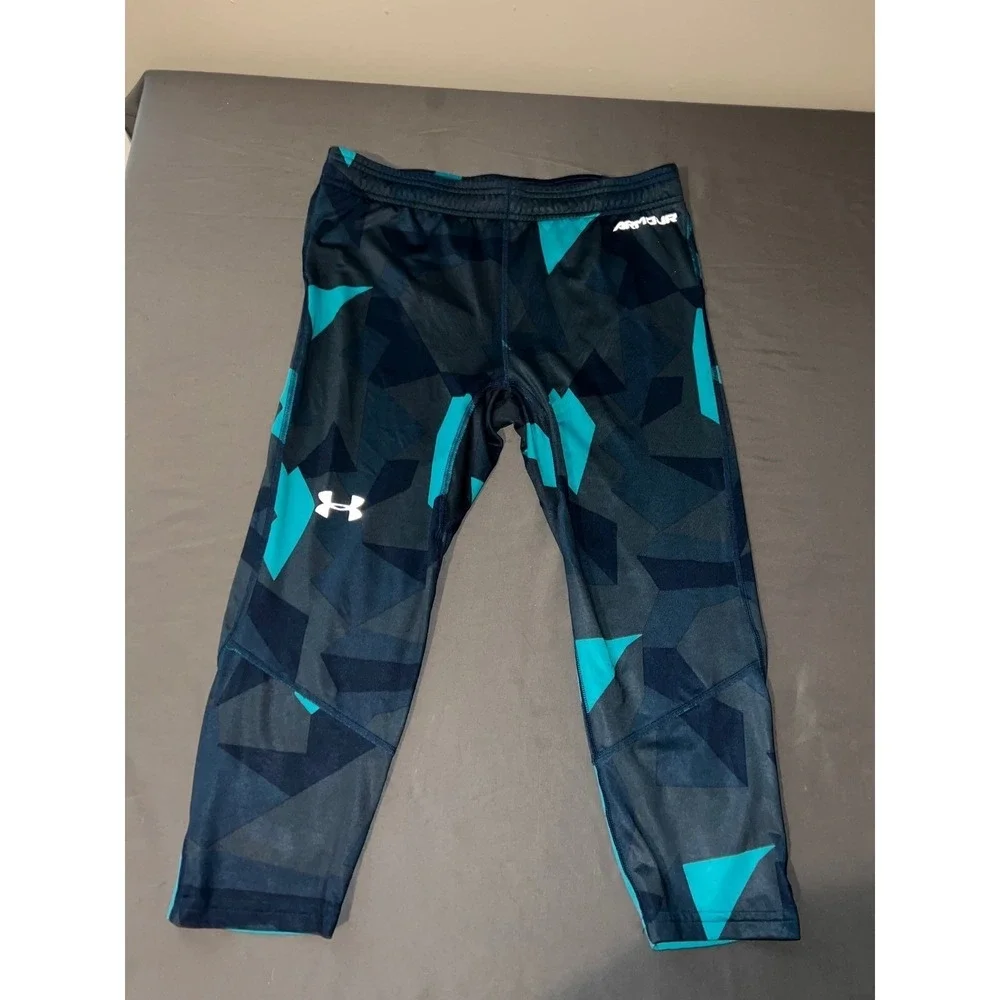 Under Armour Mens HeatGear Compression Leggings XL Blue Teal Camo Tight
